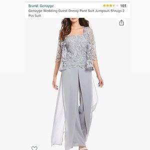 Genayge Wedding guest pantsuit Size: large Color: Grey 2 piece: jumpsuit & shrug